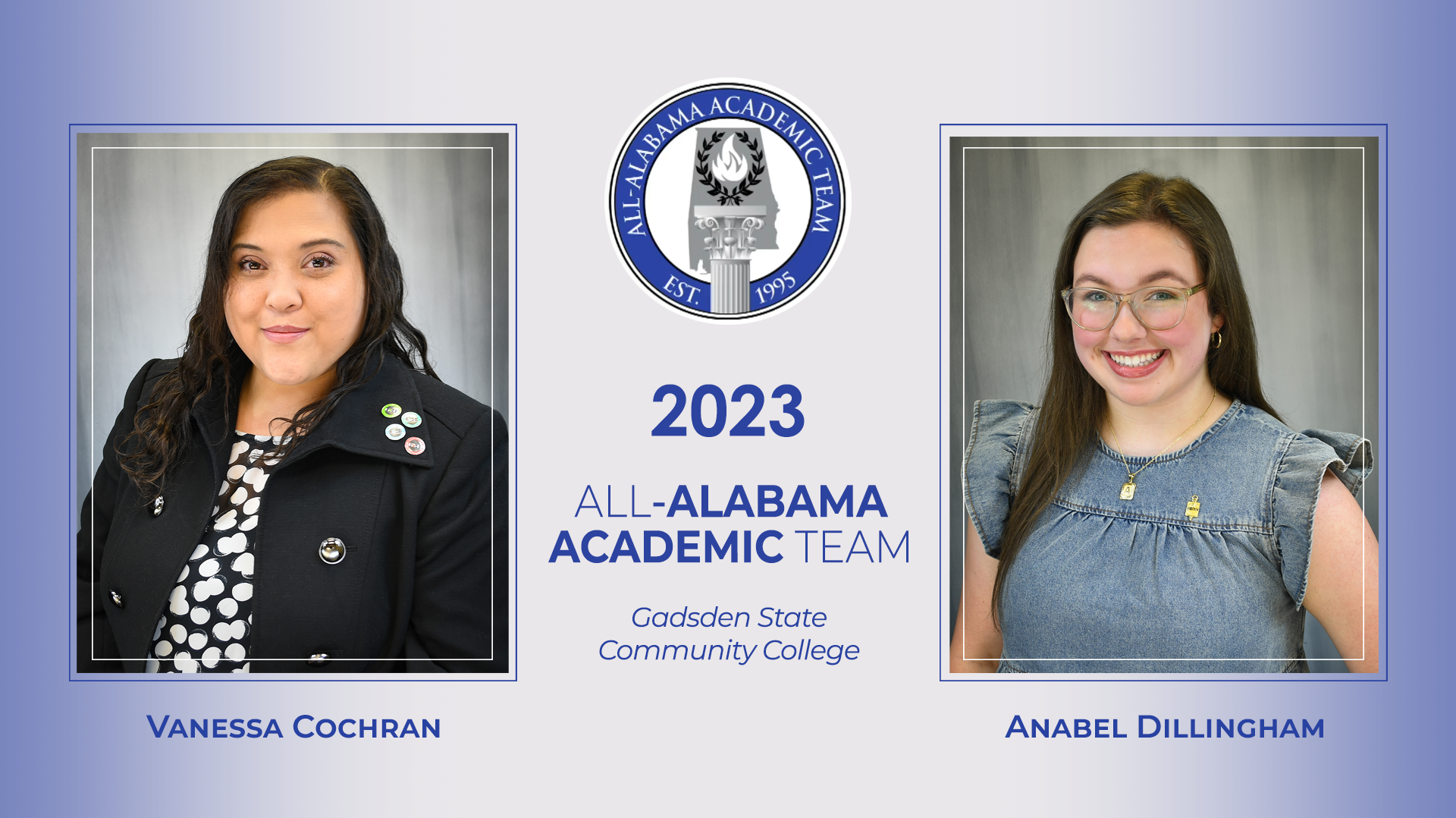 2023 All-Alabama Academic Team members Vanessa Cochran and Anabel Dillingham
