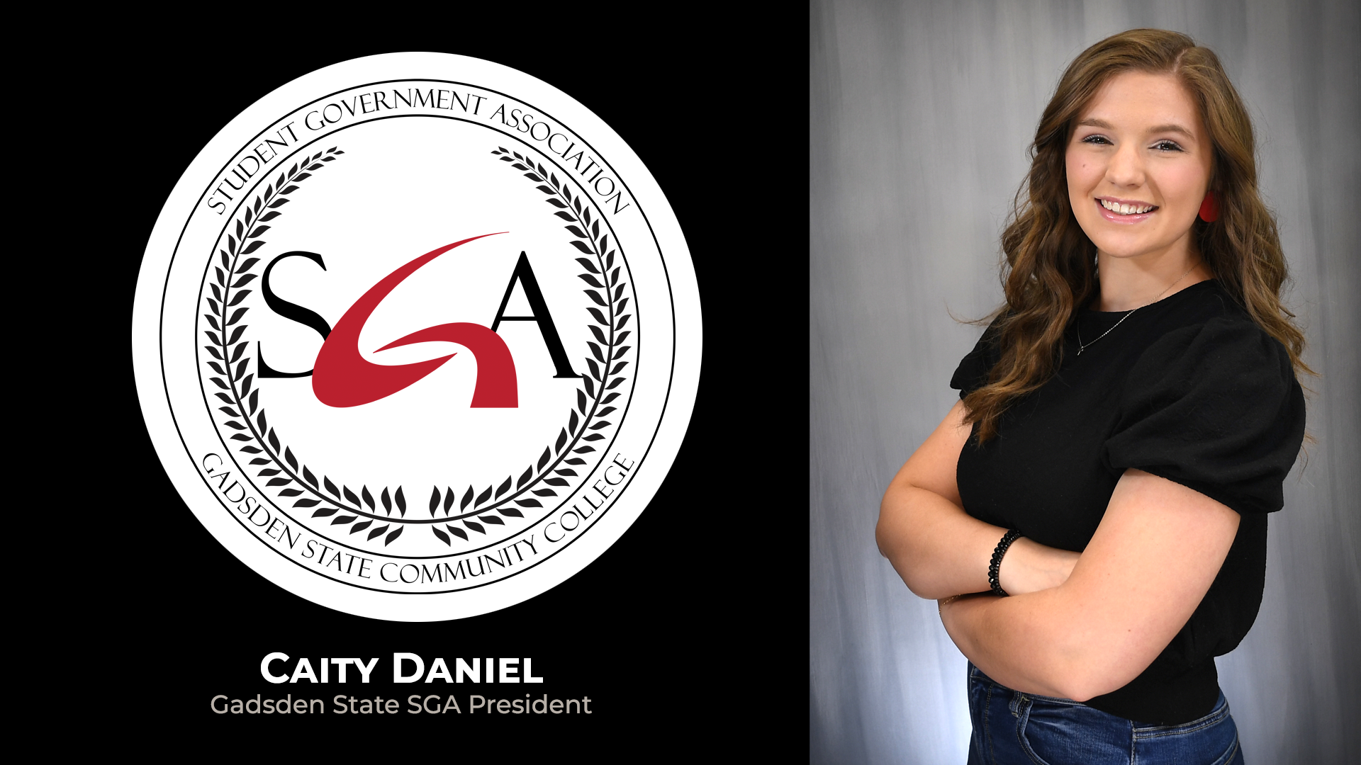 SGA logo and headshot of Caity Daniel